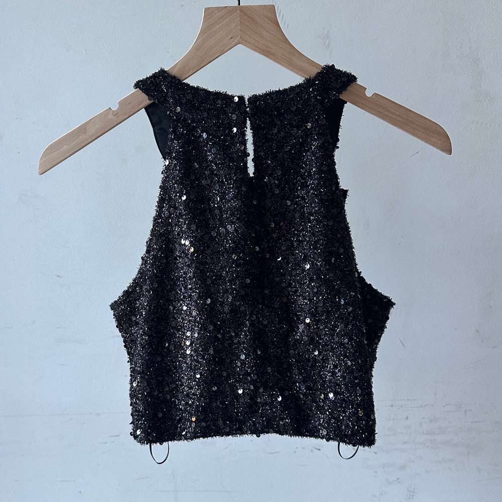 12th Tribe SAMPLE Black Sequined Wrap Top - Picture 7 of 8